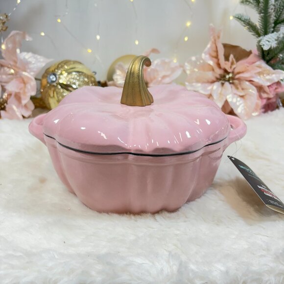 Smith & Clark Cast Iron Pink 2 QT Pumpkin Dutch Oven Gold Stem New READ - Picture 8 of 8